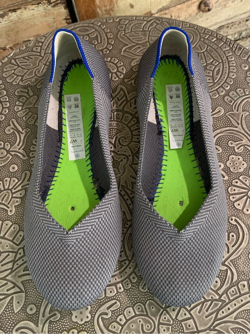 Rothy’s The Flat Slip-On Knit Ballet Flats Gray Birdseye NO INSOLES, EUC, 7 - Picture 2 of 7